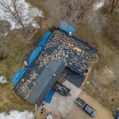 drone footage of roof installation