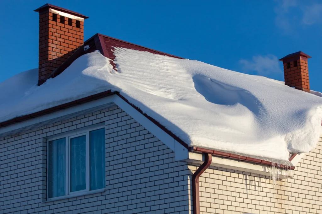 White house in Minnesota with snow covering roof