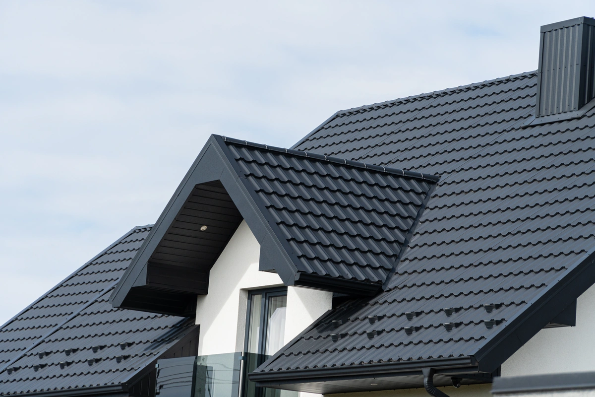 A house with black metal shingles