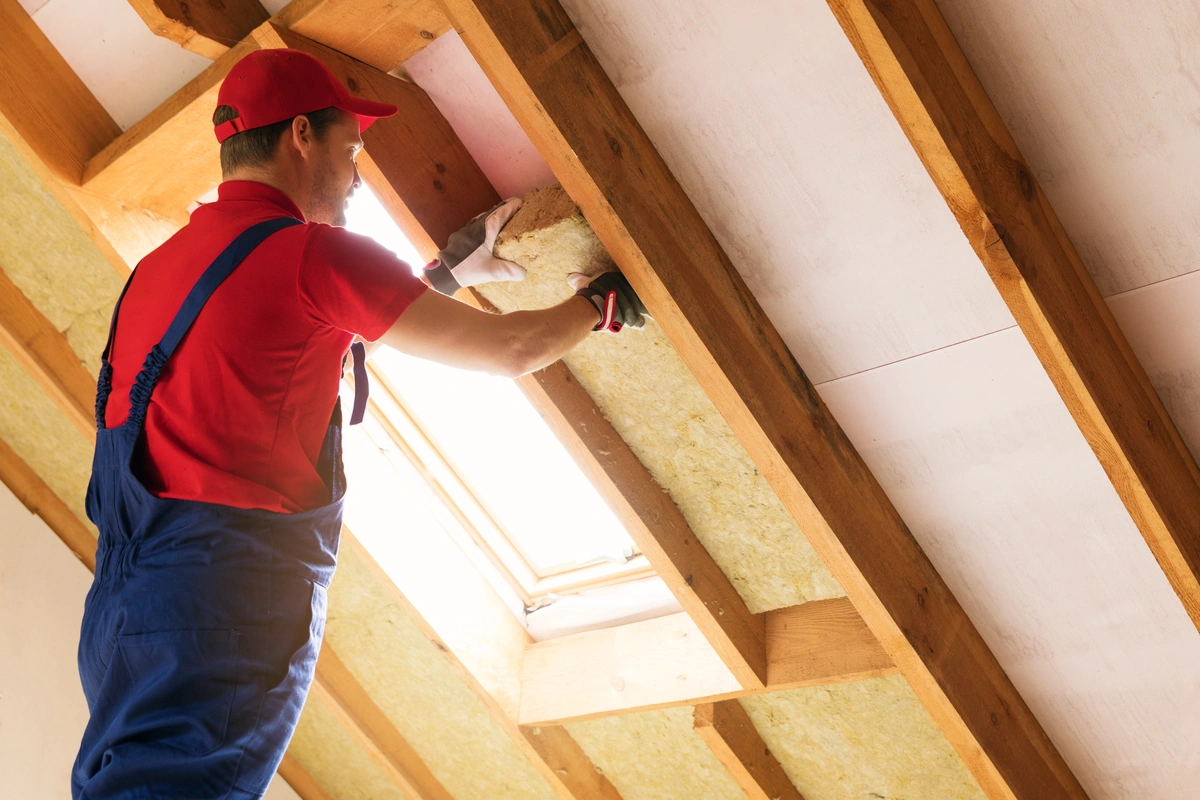 roofer installs insulation