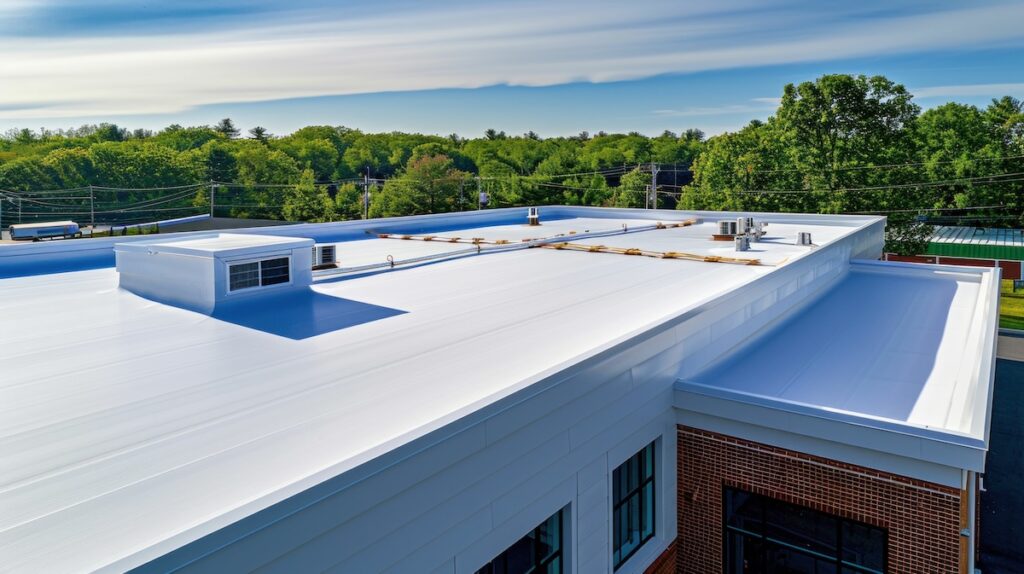 Modern Flat TPO Roof of a Commercial Building.