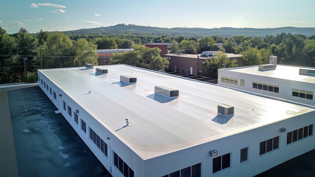Seamless white PVC commercial flat roof of factory