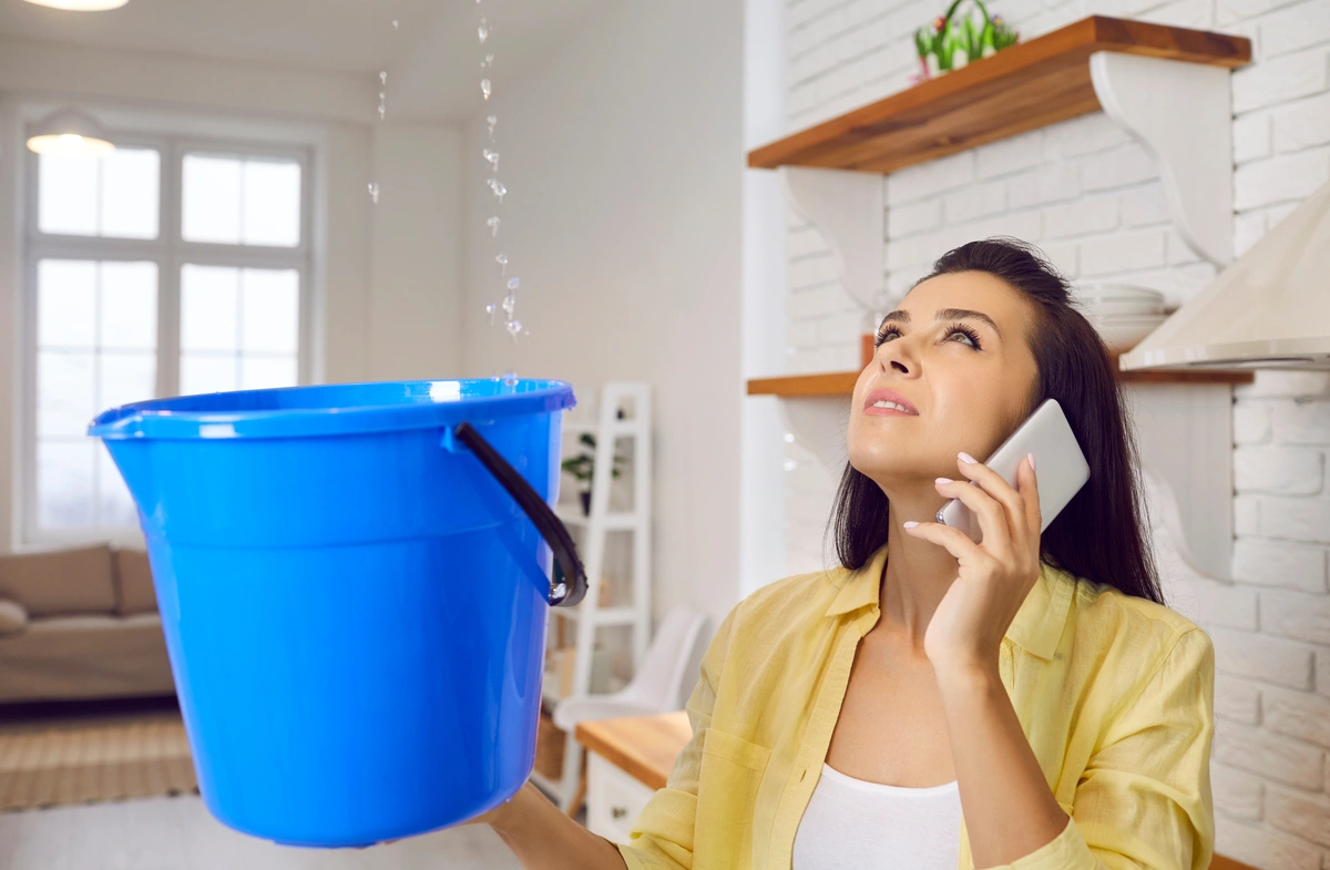roof leak in a bucket