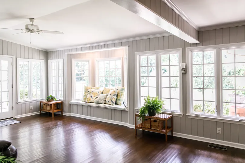 Gray room with new windows in a Wayzata home