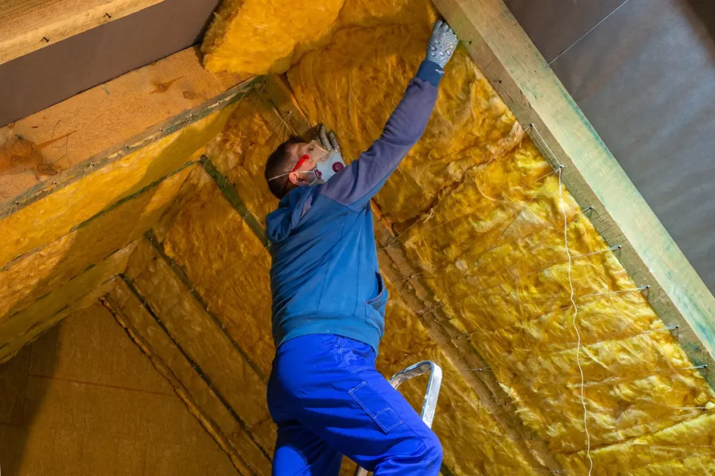 working on attic insulation